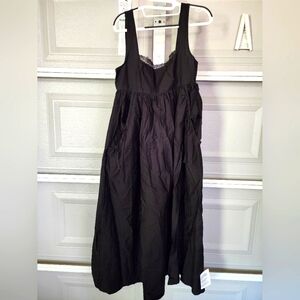 ASOS DESIGN lace trim smock midi sundress with bag pocket detail in black